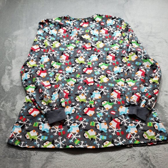 Elite Med Performance Scrub Jacket Penguins Presents and Snowflakes Wmn Sz 2XL - Picture 2 of 11